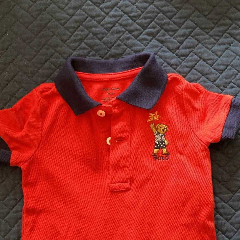 Ralph Lauren‎ Infant One Piece Outfit Size 3 Mo Bear Red Blue Americana July 4th